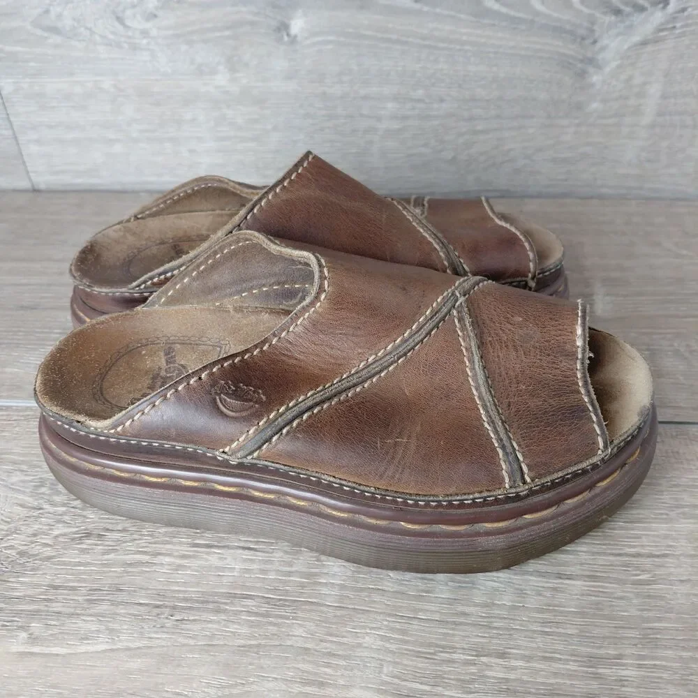 VTG Dr Marten Sandals Women 6 Brown Leather Chunky Slides Made England Fisherman
